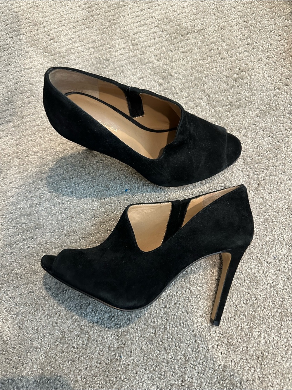 Black Suede Peep-Toe High Heel Pumps - Women